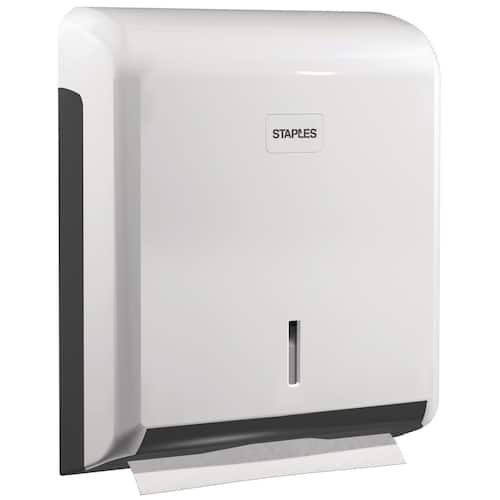 Staples Dispenser för pappershanddukar, ABS-plast med lock, 265 x 340 x 110 mm, vit