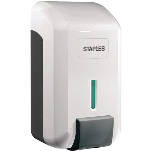 Staples Dispenser för flytande tvål, vit, ABS-plast, med löstagbar tank, 213 x 117 x 115 mm