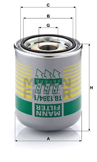 Lufttorkarpatron, kompressorsystem MANN-FILTER TB 1394/1 x