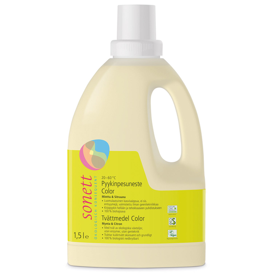 Sonett Ekologiskt Flytande Kulörtvättmedel Mynta & Citron 1,5 L