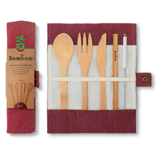 Bambaw Bestickset Bambu, 5 delar Berry