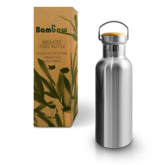 Bambaw Rostfri Vattenflaska Isolerad med Bambukork 500 ml