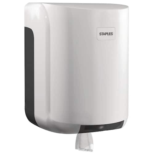 Staples Dispenser, stor, centrummatad, ABS-plast, med lock, vit, 310 x 220 x 220 mm