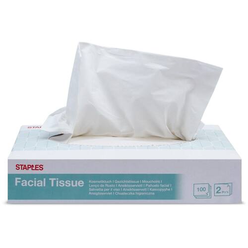 Staples Ansiktsservett, 2-lagers, 100 ark, 207 mm, vita