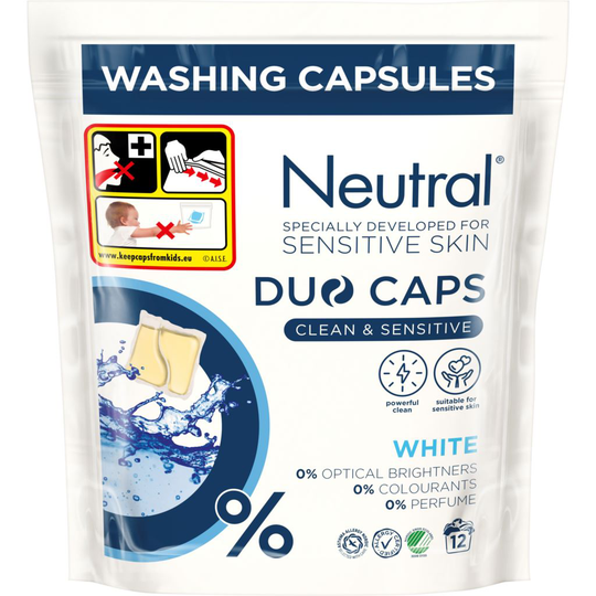 Neutral Duo Tvättkapslar Clean & Sensitive White 12 st