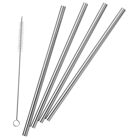 Pulito Raka Sugrör Rostfritt stål - Ø 8 mm, 4 st + Diskborste 22 cm