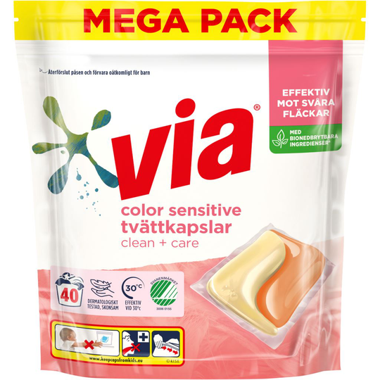 via Color Sensitive Clean + Care Tvättkapslar 40 st
