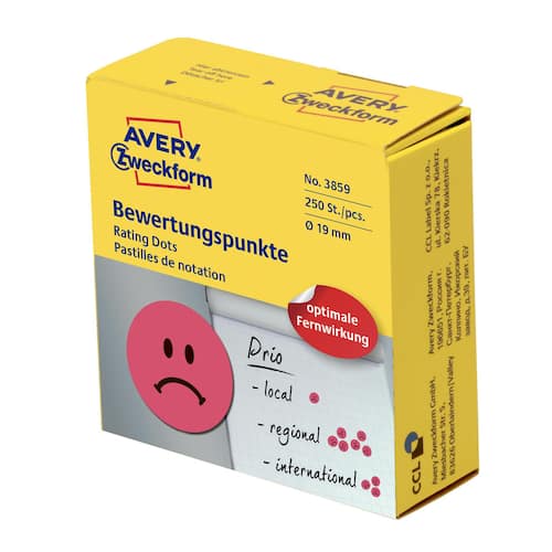 Avery Etikett UNHAPPY SMILEY RED