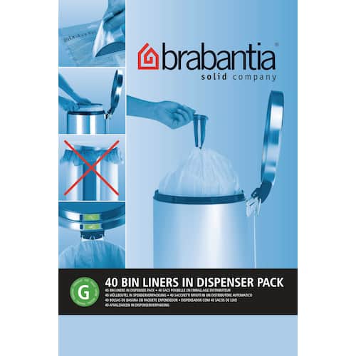 BRABANTIA Soppåse för papperskorg, Perfect Fit storlek G, dragsko, 23–30 l, högdensitetspolyeten (HDPE), 760 x 412 mm, vit