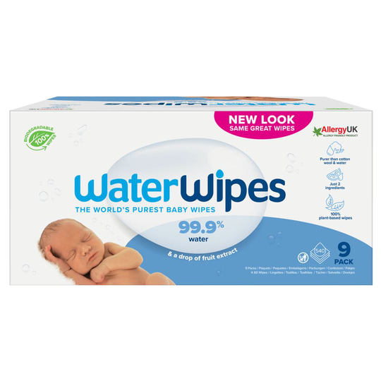 WaterWipes Våtservett Nedbrytningsbar Big Pack 9 x 60 st