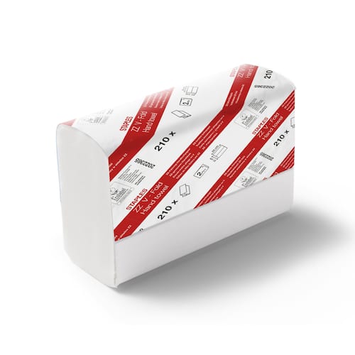 Staples Pappershandduk, 2-lagers, 210 ark, sicksack- och v-vikt, präglad, 210 mm, vit