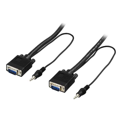DELTACO VGA-kabel, minitelefonstereo, 3,5 mm, HD-15 utan stift 9 (hane) till minitelefonstereouttag, 3,5 mm, HD-15 utan stift 9 (hane), 5 m, svart
