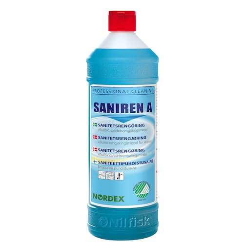 NORDEX Sanitetsrengöring för toaletter och badrum, Saniren A, parfymerad, blå, 1l